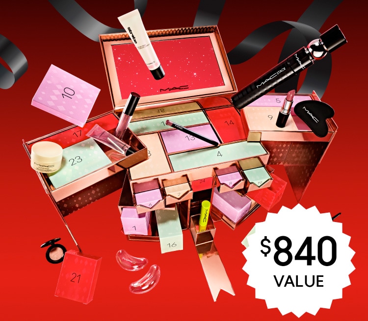 Advent Calendar on a red background with $840 value