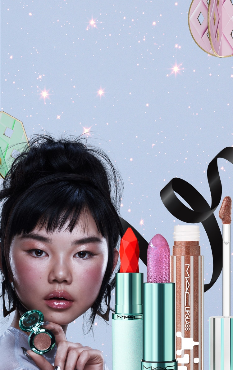 Three models with MAC dazzle holiday gifts